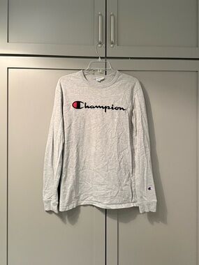 Light Gray Champion Men’s Long-Sleeve 100% Cotton T-Shirt - Size Medium
